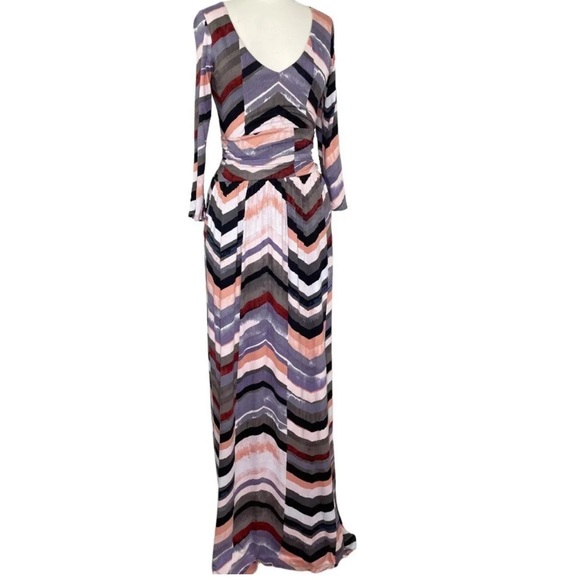 Anthropologie Novella Chevron Maxi Dress Maeve Size Small Multicolor Boho Beach - Picture 4 of 7